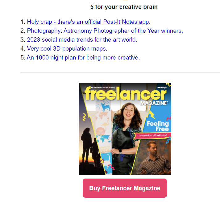 The Dunker newsletter categories and CTA for its associated magazine