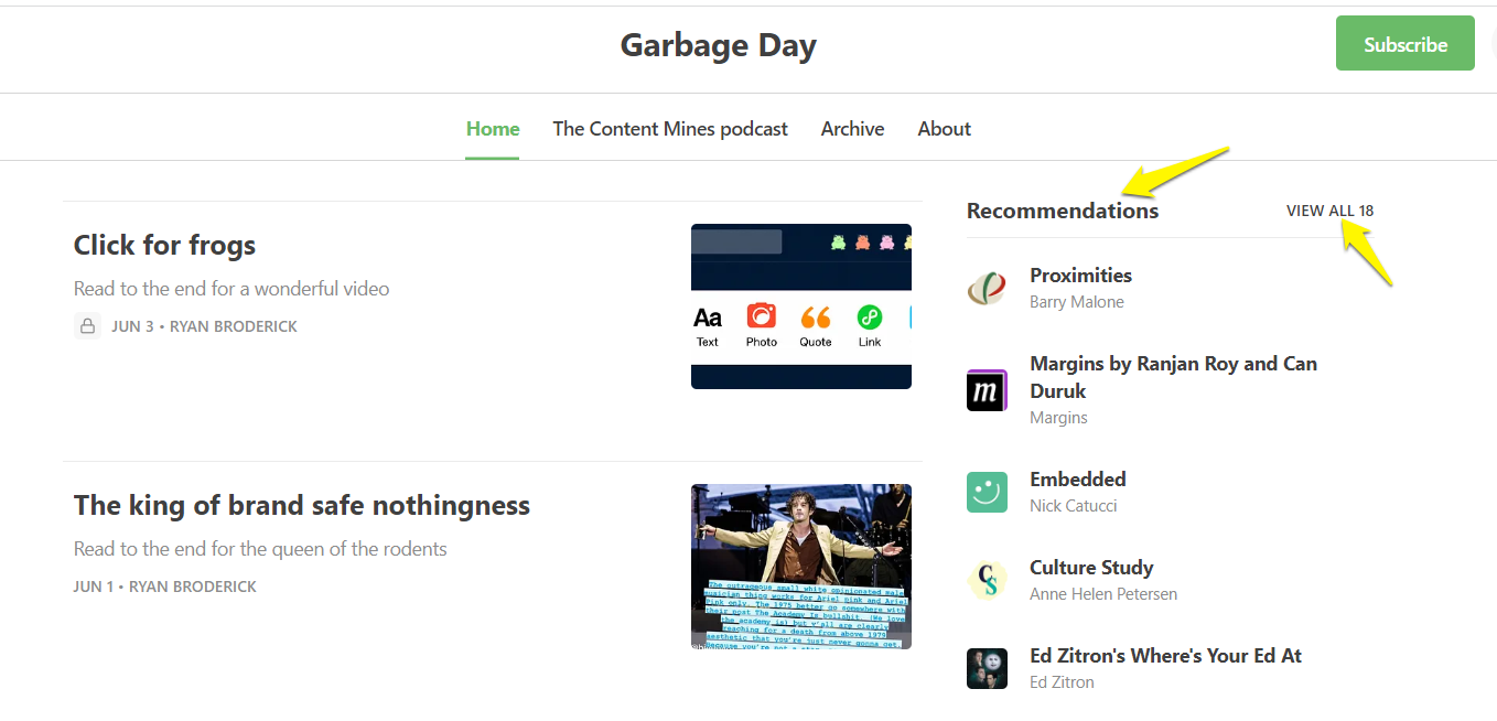 Substack recommendations for Garbage Day newsletter