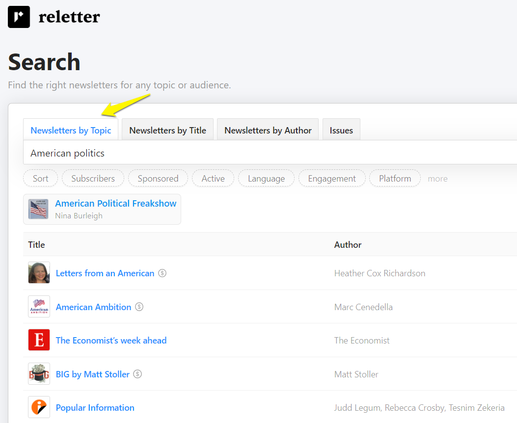 Search newsletters by topic on Reletter