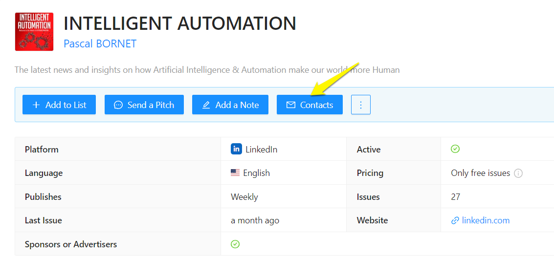 Intelligent Automation newsletter contacts