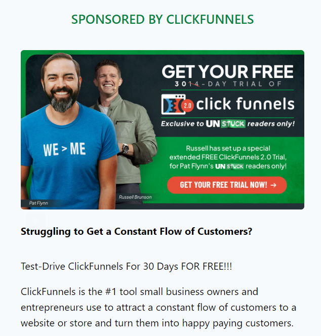 ClickFunnels sponsored email content example