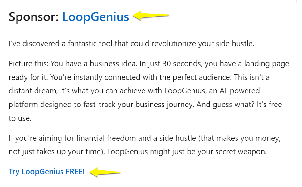 LinkedIn newsletter sponsor LoopGenius