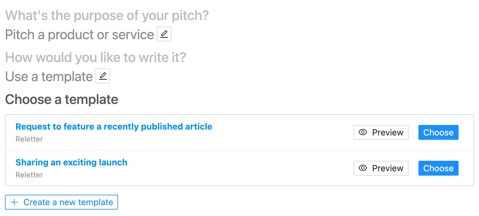 Newsletter pitch templates on Reletter