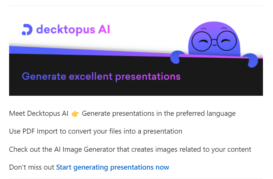 Decktopus AI sponsored email marketing