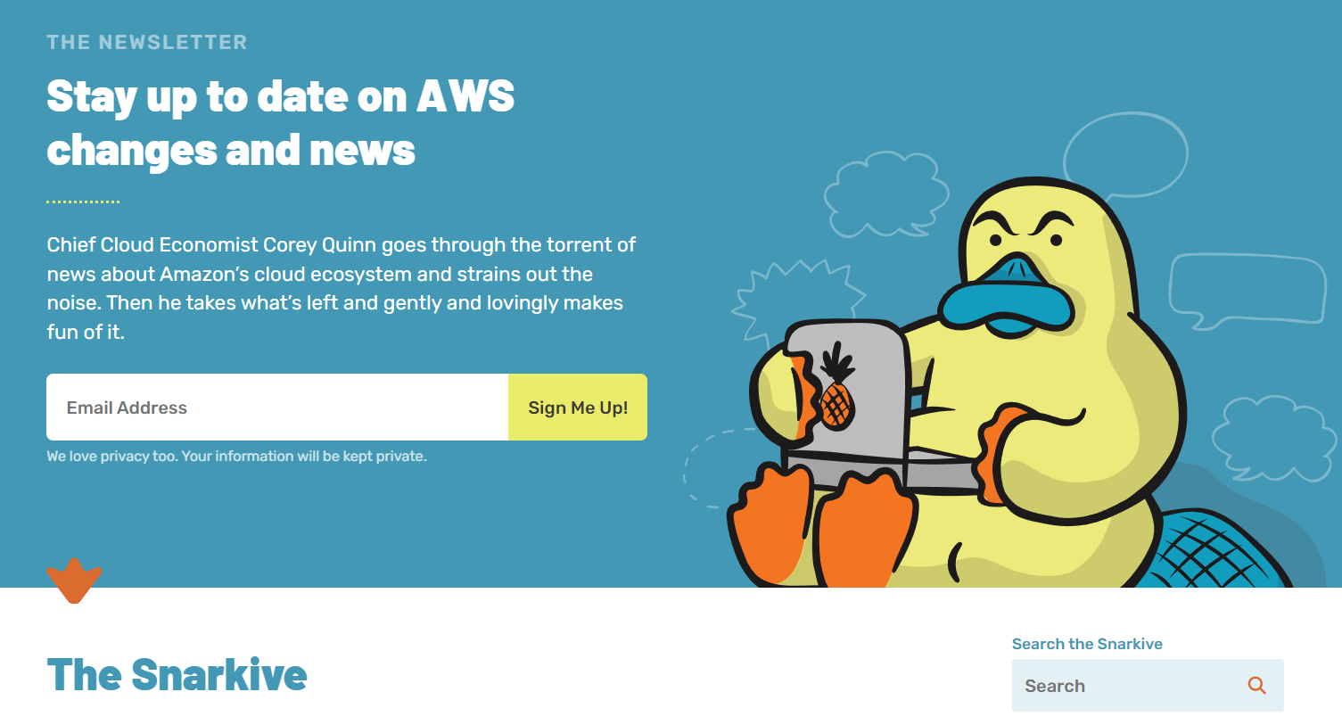 The Snarkive newsletter landing page