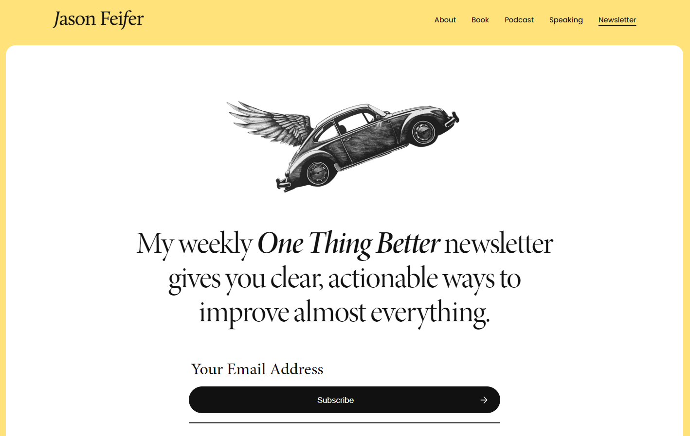 One Thing Better newsletter landing page