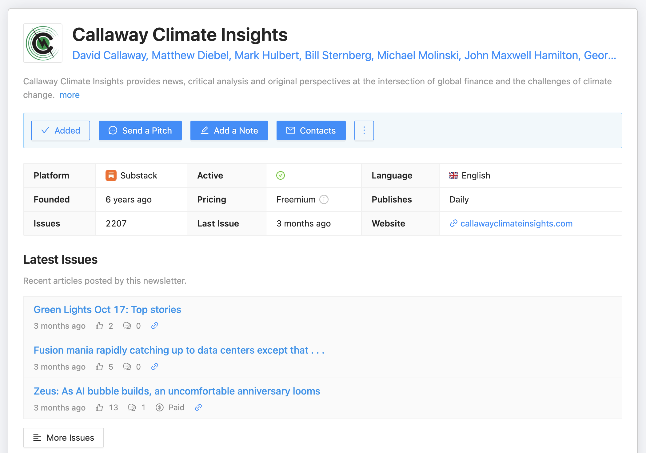 Callaway Climate Insights newsletter data