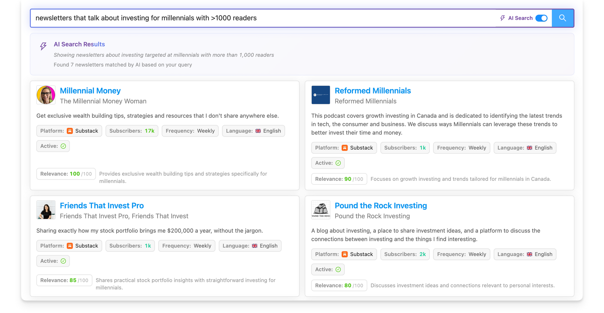 AI newsletter search results