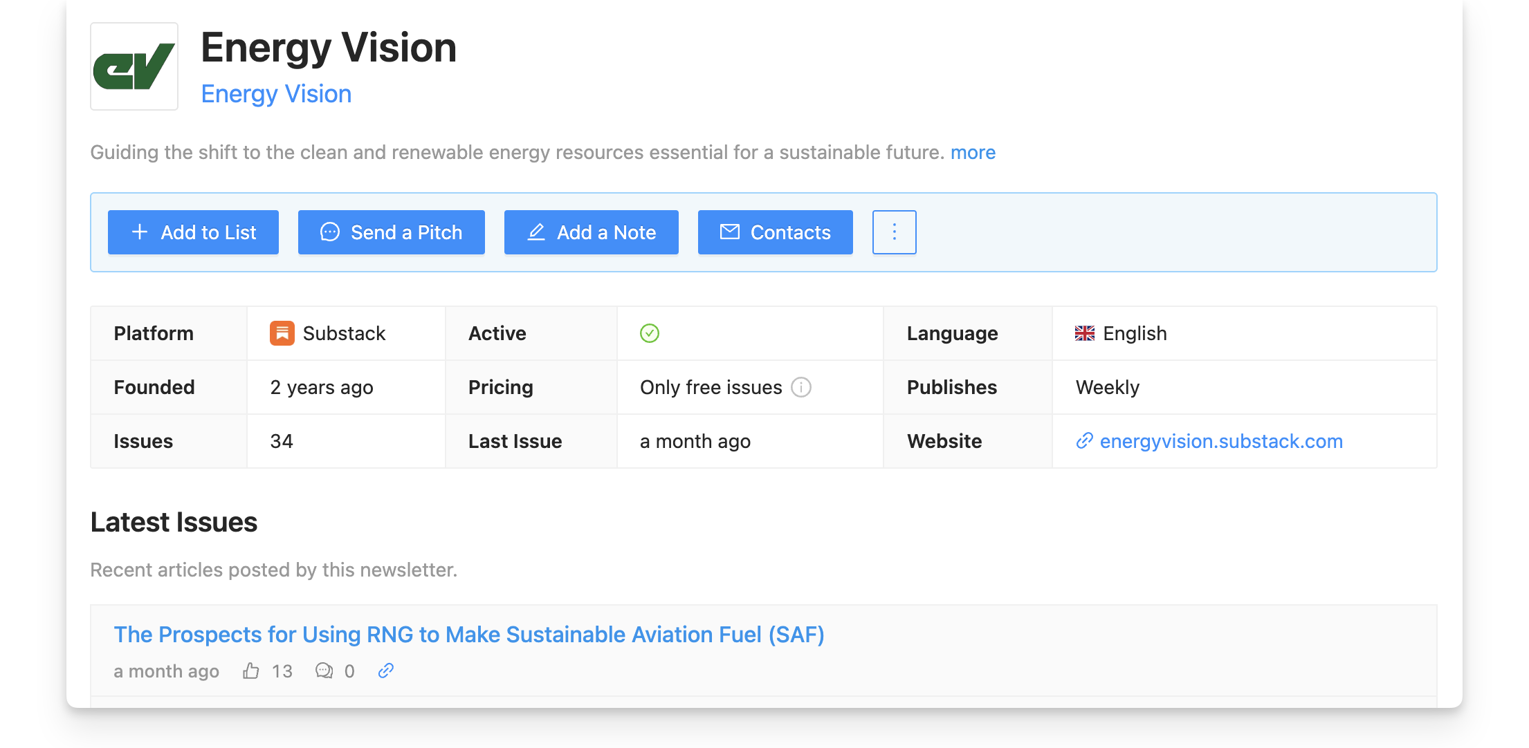 Energy Vision newsletter stats
