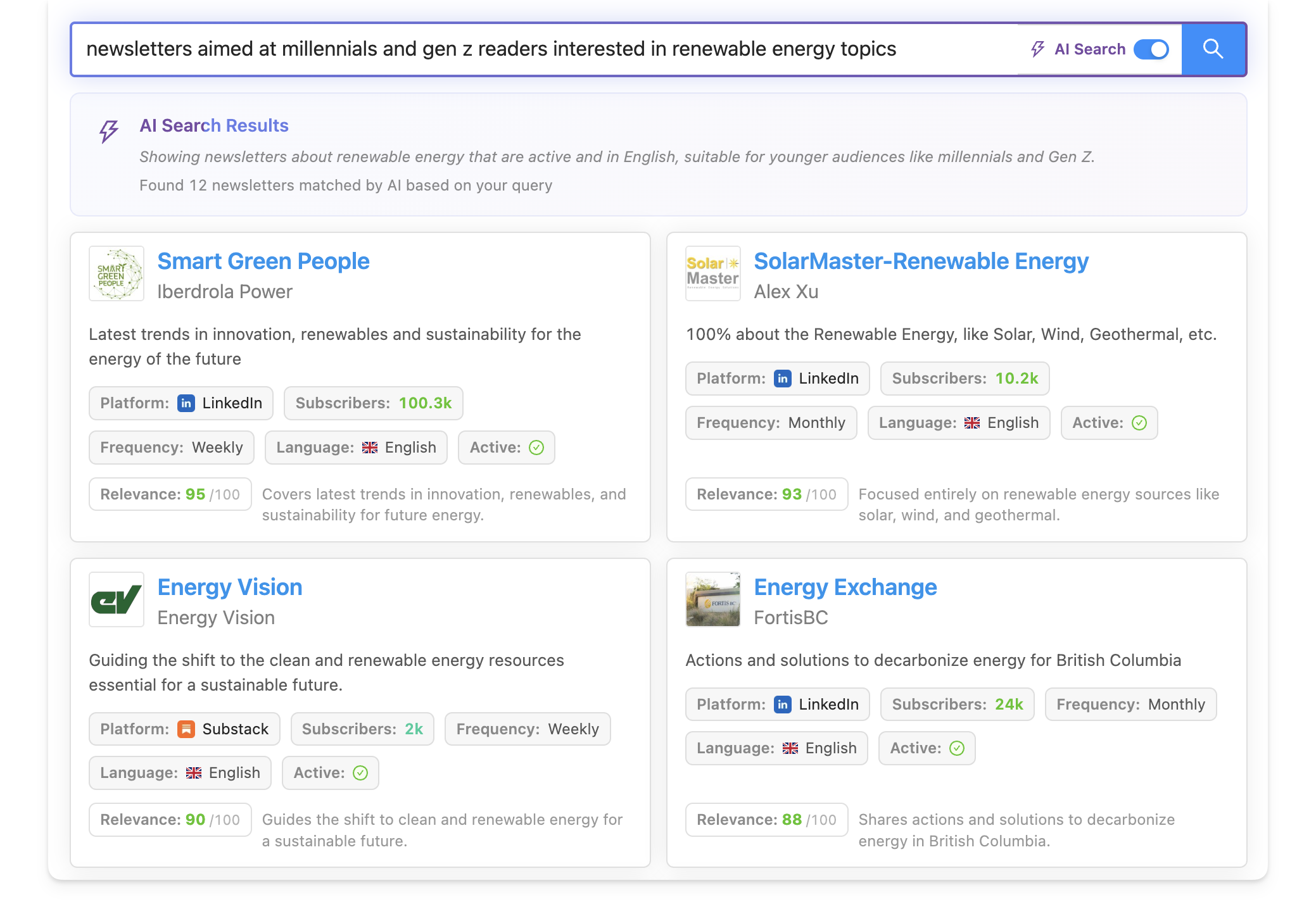 Search newsletters using AI