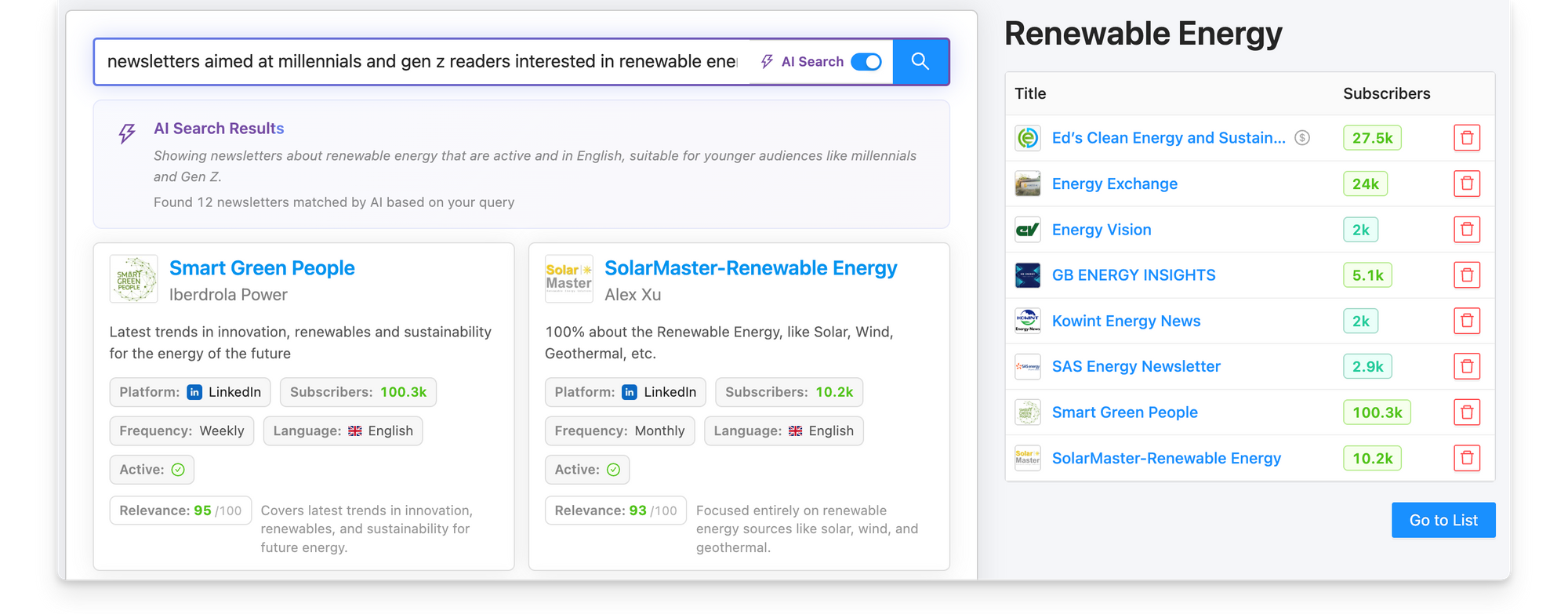 Renewable energy newsletters in Reletter list