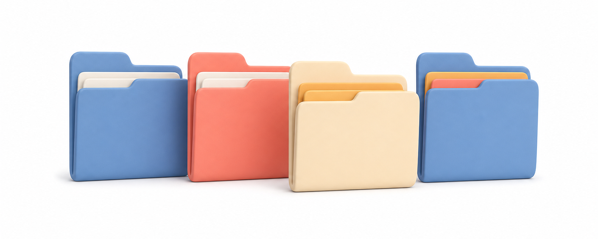 A short row of muted folders with one cream folder standing slightly forward.